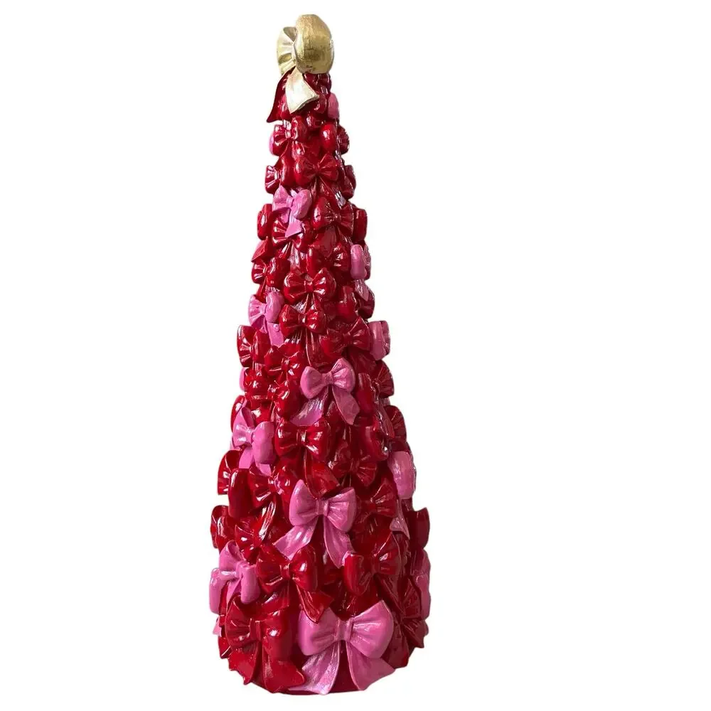 Cupcakes & Cashmere Red and Pink Bow Christmas Tree Gold Bow Topper New